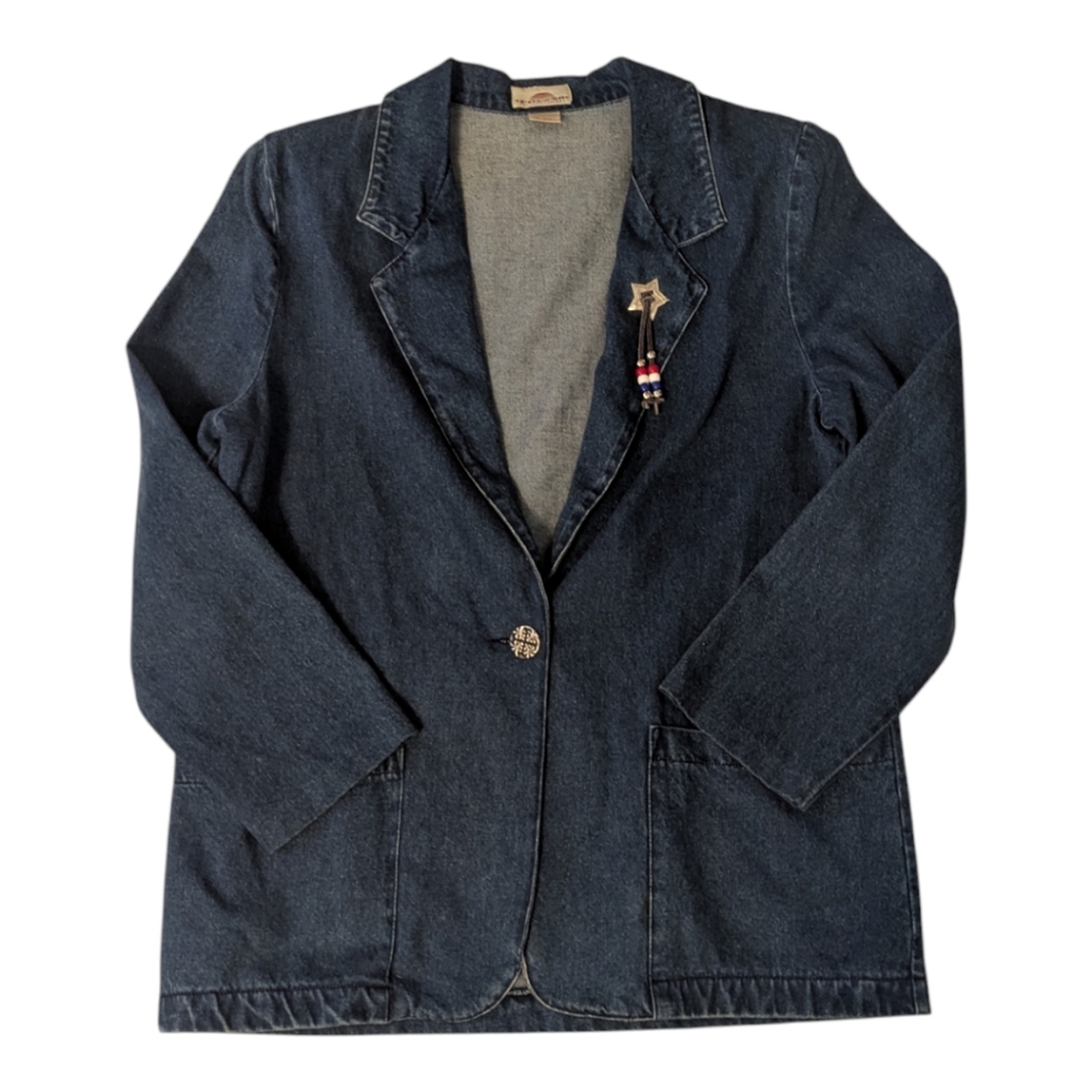 VTG Fresno Blue Cotton Denim Collared W Pockets Blazer Women's Medium
